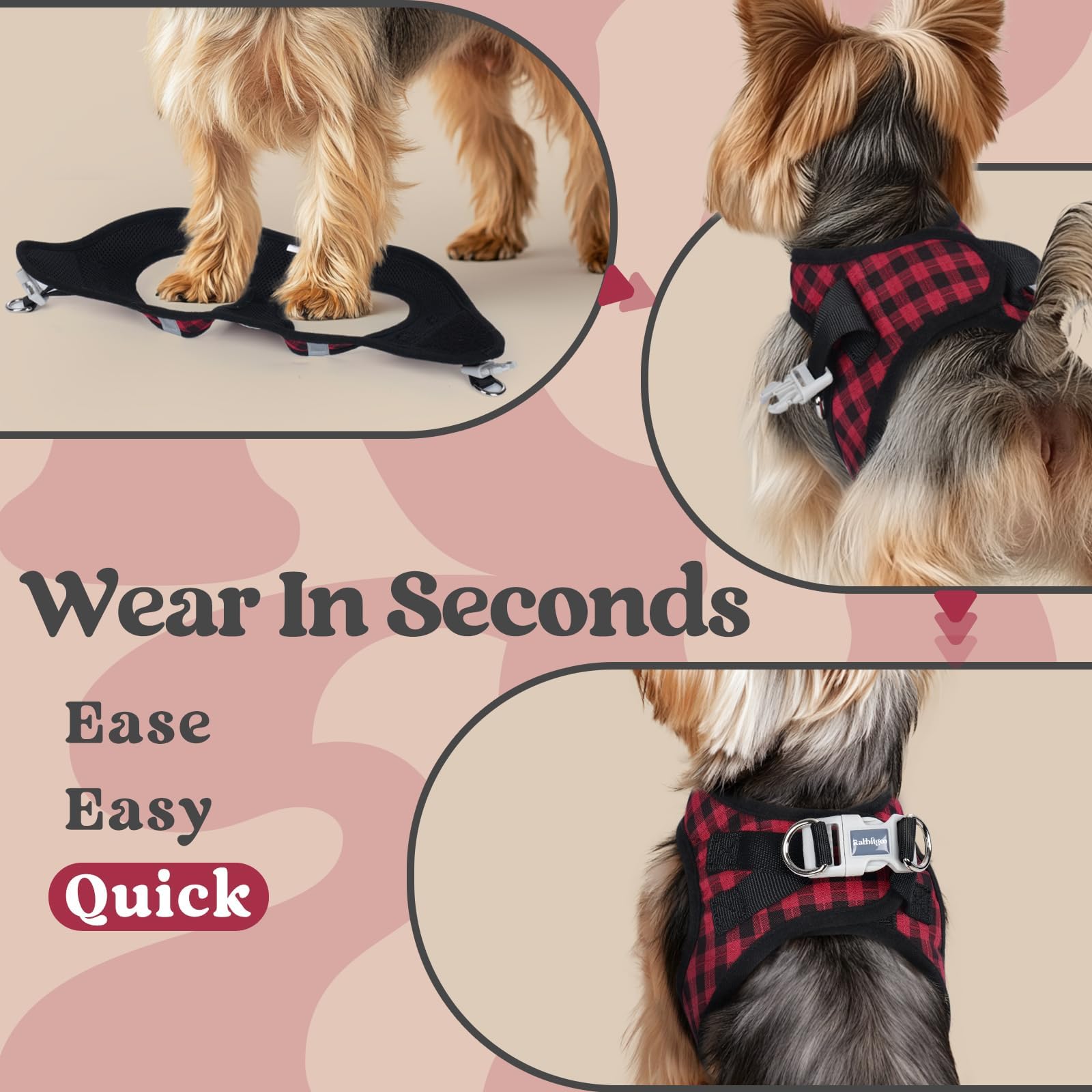rabbitgoo small dog harness showing its hook-and-loop closure.