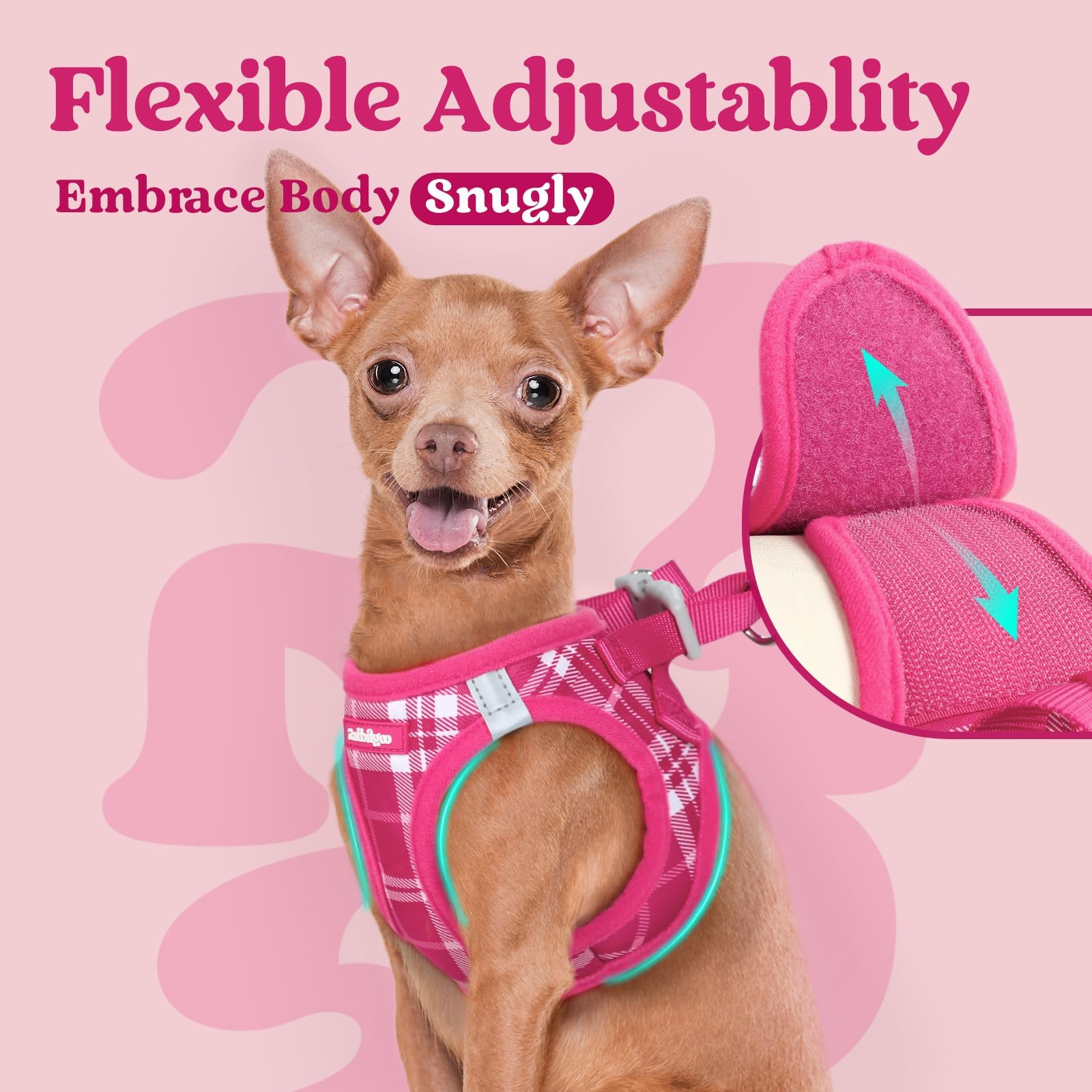 rabbitgoo small dog harness hook-and-loop closure shown close up.