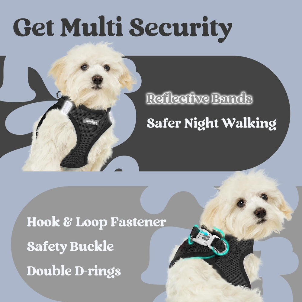 rabbitgoo small dog harness reflective bands shown close up.