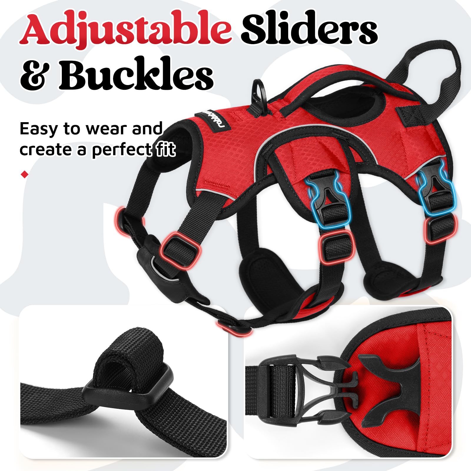 rabbitgoo small dog harness showing its reflective strips.