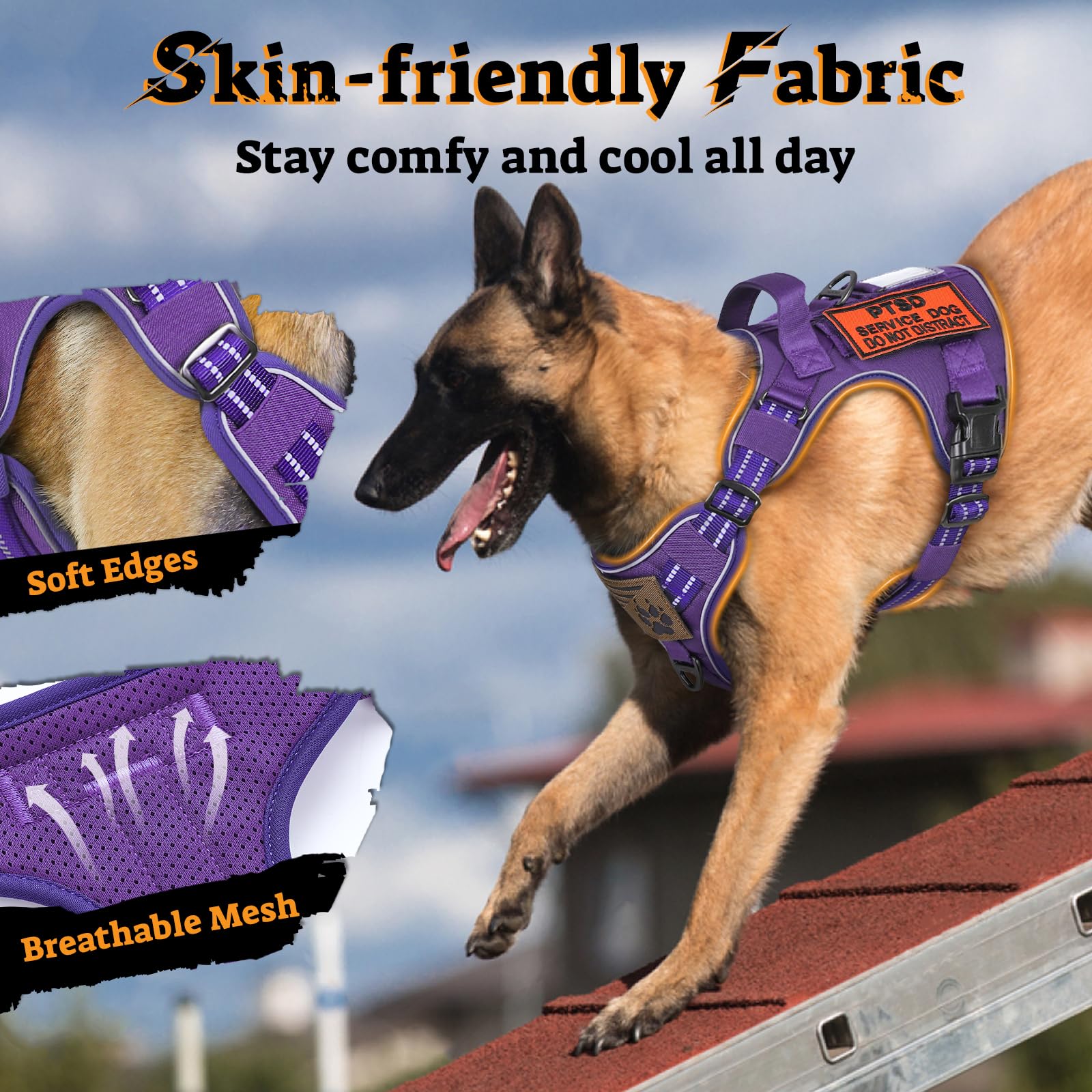 rabbitgoo Tactical Dog Harness adjustable shoulder and chest straps.