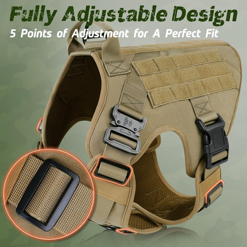 rabbitgoo Tactical Dog Harness adjustable straps and quick-release buckles.