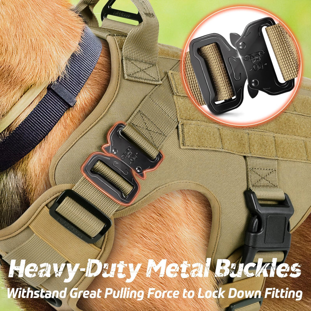 rabbitgoo Tactical Dog Harness back leash attachment and reinforced handle.