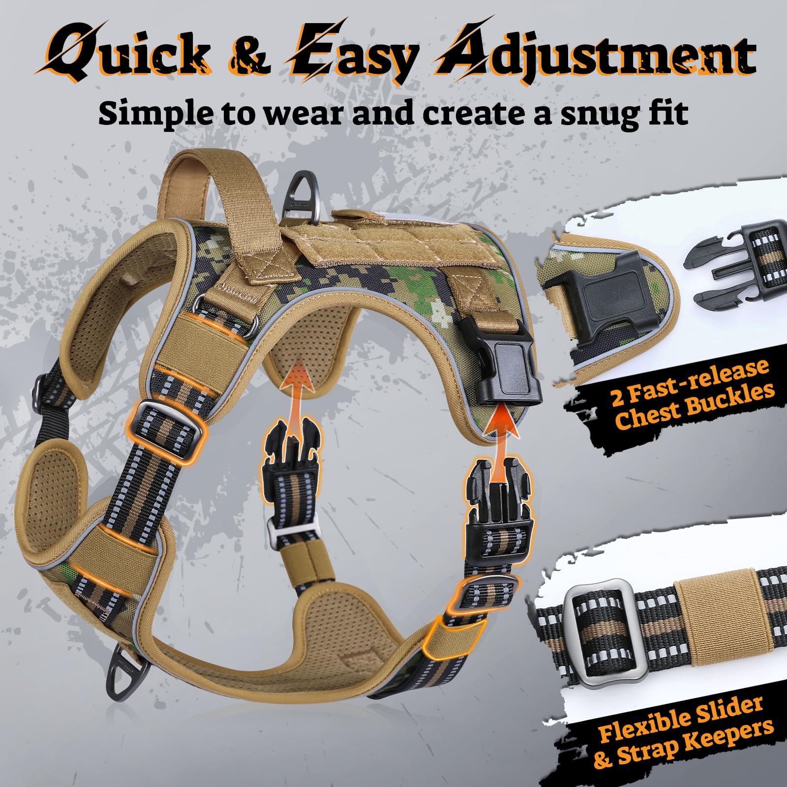 rabbitgoo Tactical Dog Harness chest buckles shown for quick release.