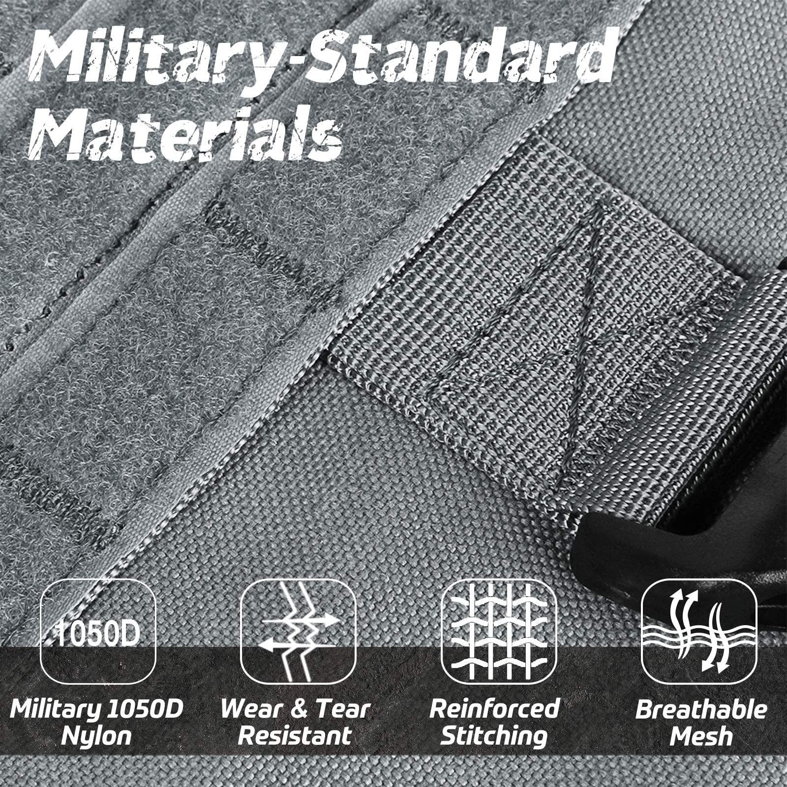 rabbitgoo tactical dog harness close-up of the padded pressure points and breathable air mesh.