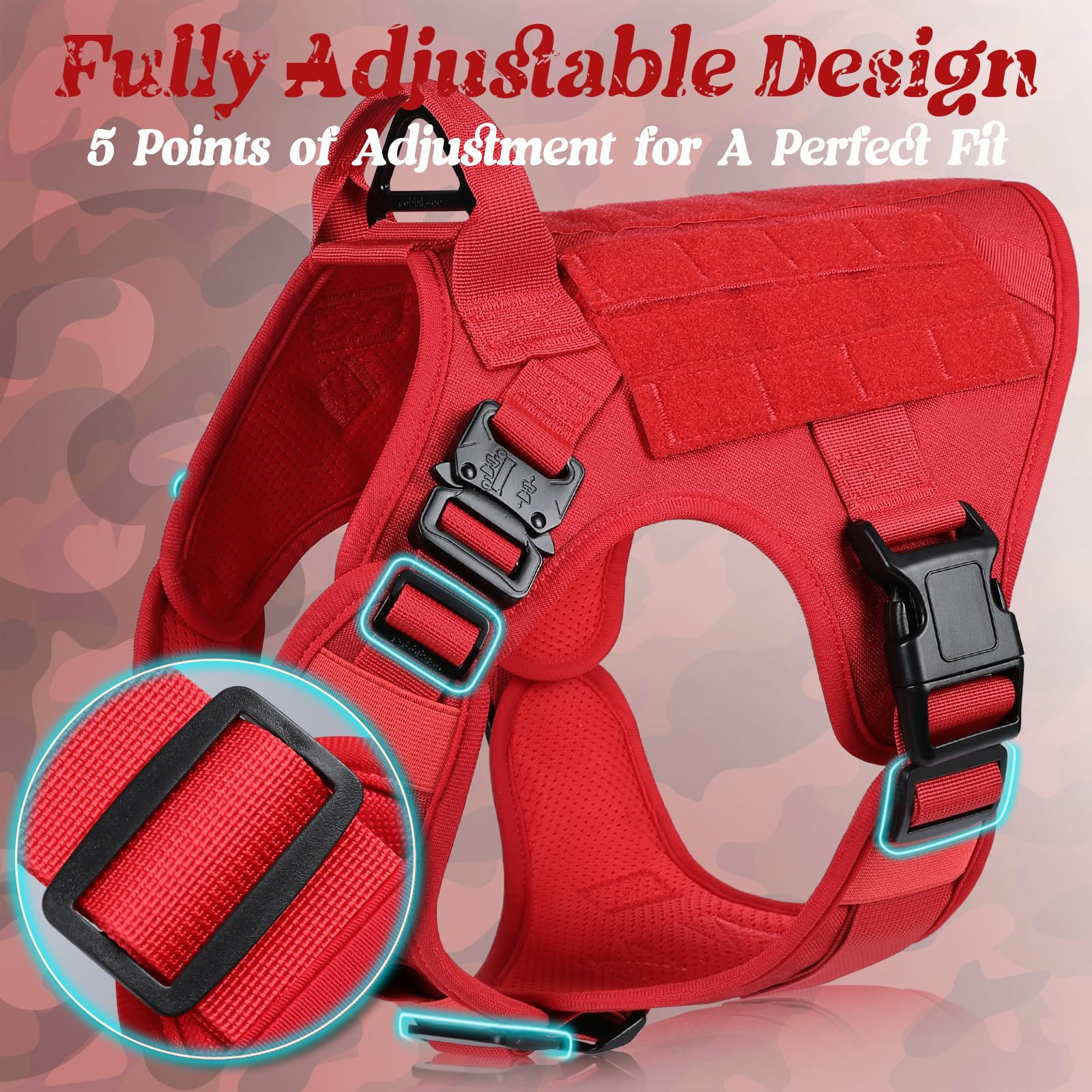rabbitgoo Tactical Dog Harness close-up of pressure-point padding and breathable air mesh.