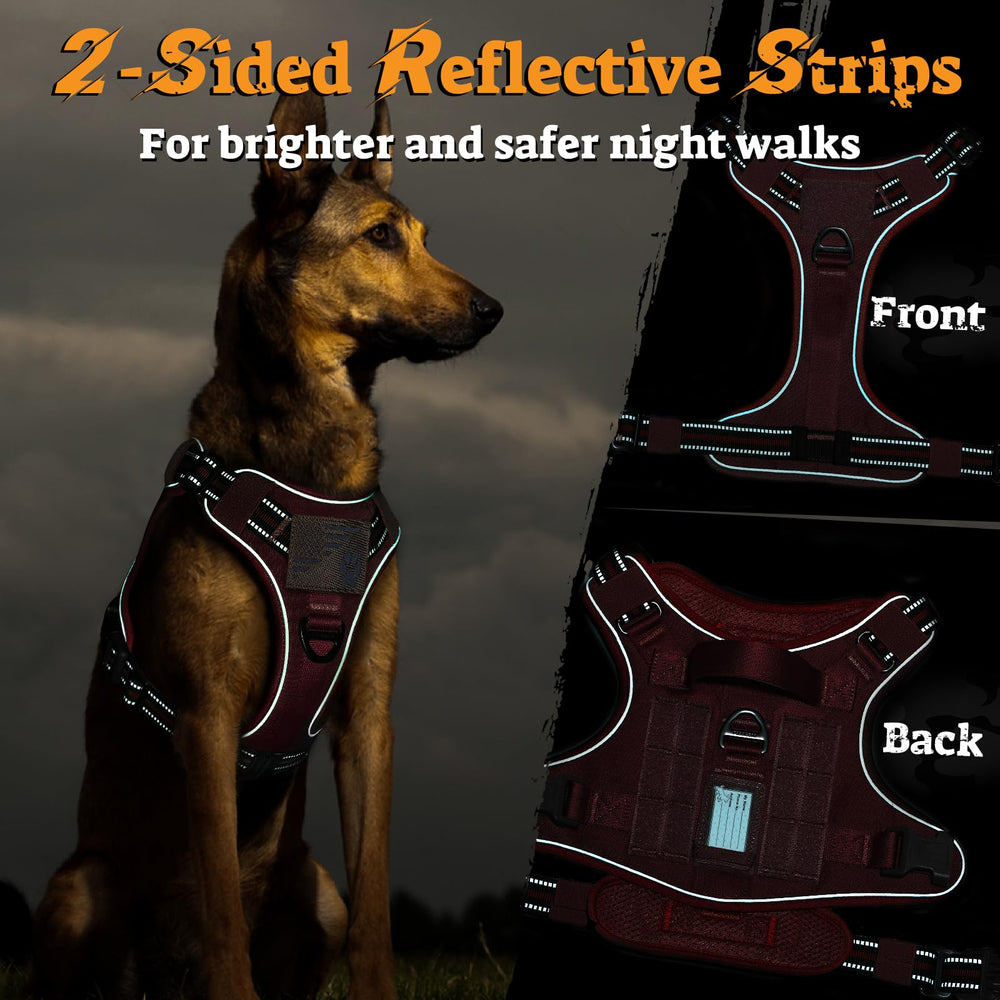 rabbitgoo Tactical Dog Harness reflective stripes shown in detail.