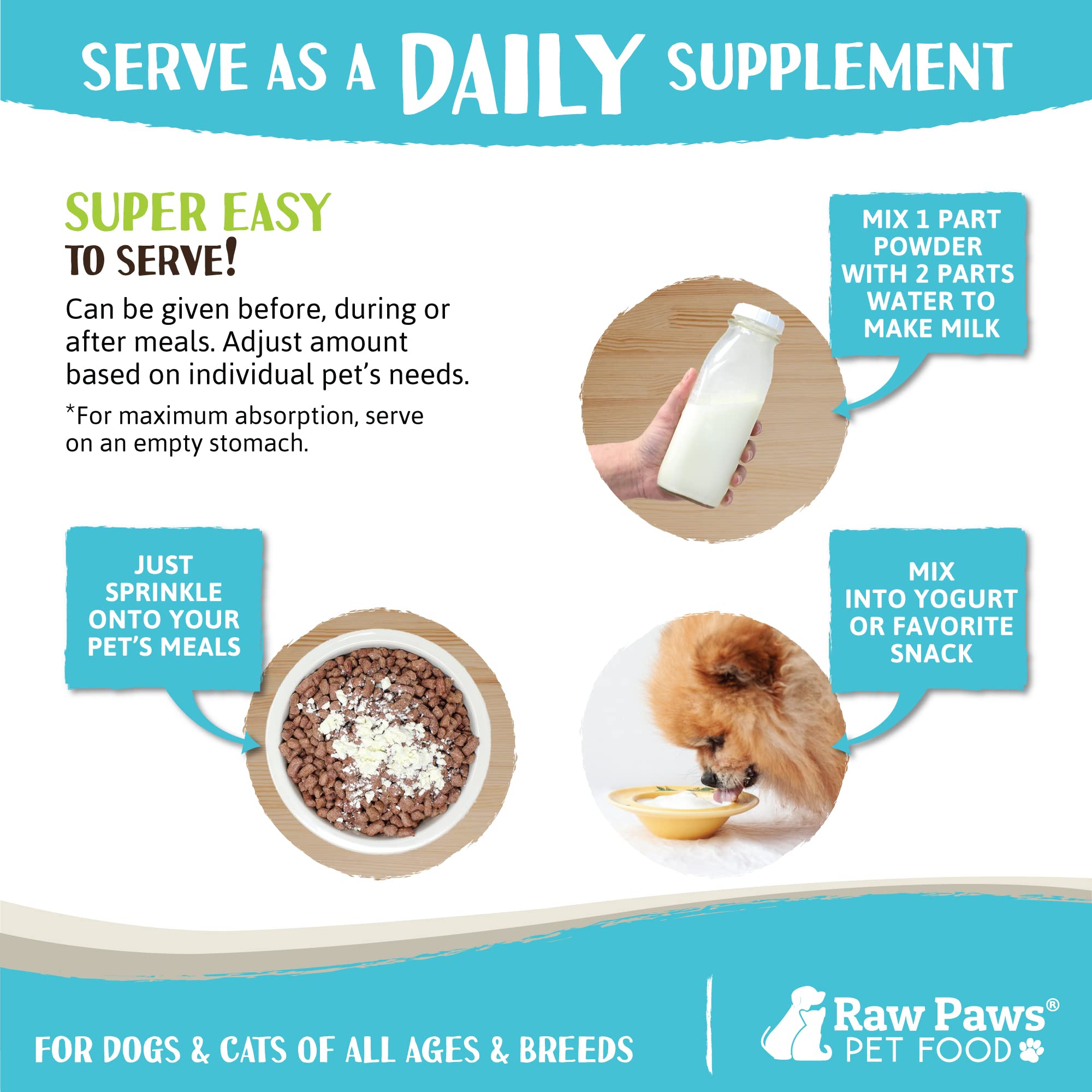 Raw Paws Bovine Colostrum shown as a dog supplement.
