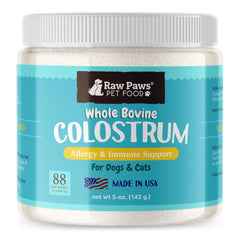 Raw Paws Bovine Colostrum package shown from the front.