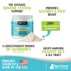 Raw Paws Bovine Colostrum package shown from the back.