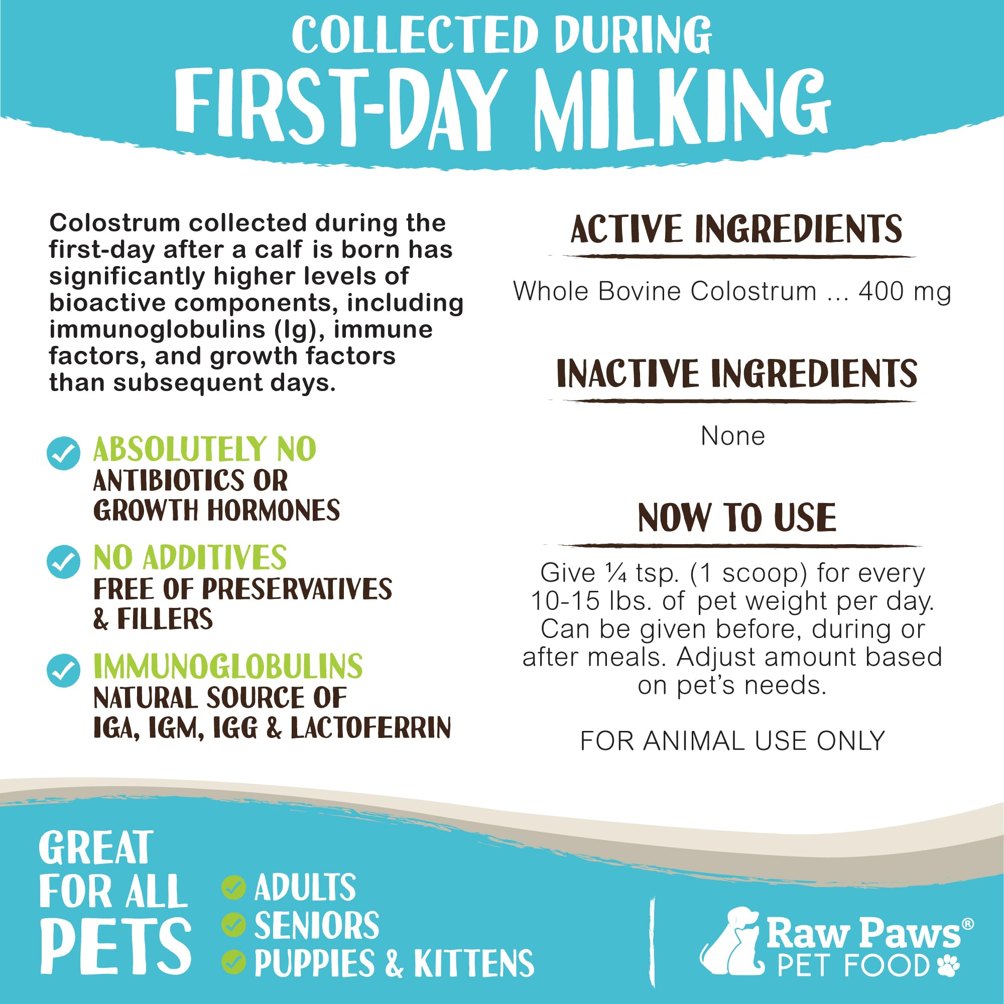 Raw Paws Bovine Colostrum powder shown in an alternate product view.