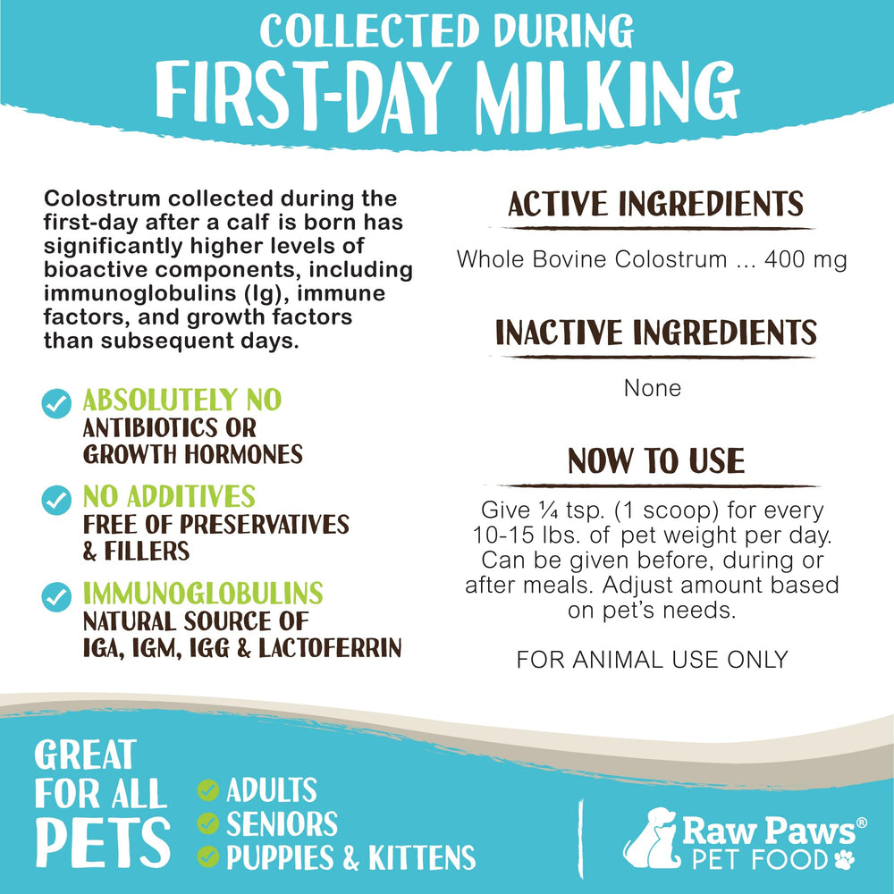 Raw Paws Bovine Colostrum powder shown in an alternate product view.