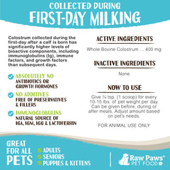 Raw Paws Bovine Colostrum powder shown in an alternate product view.