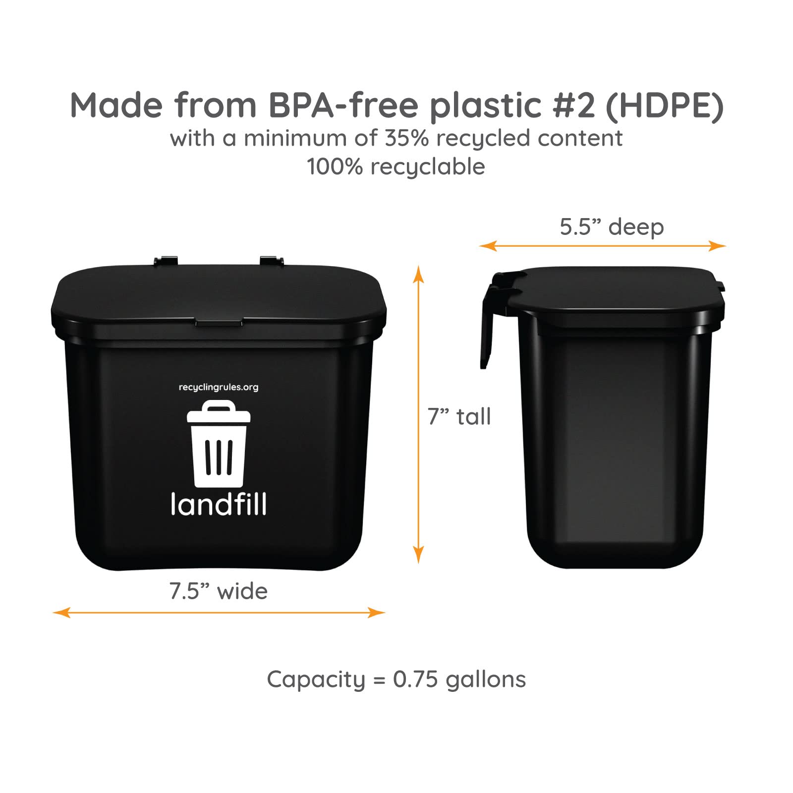 Recycling Rules Hanging Wastebasket shown from an alternate side angle.