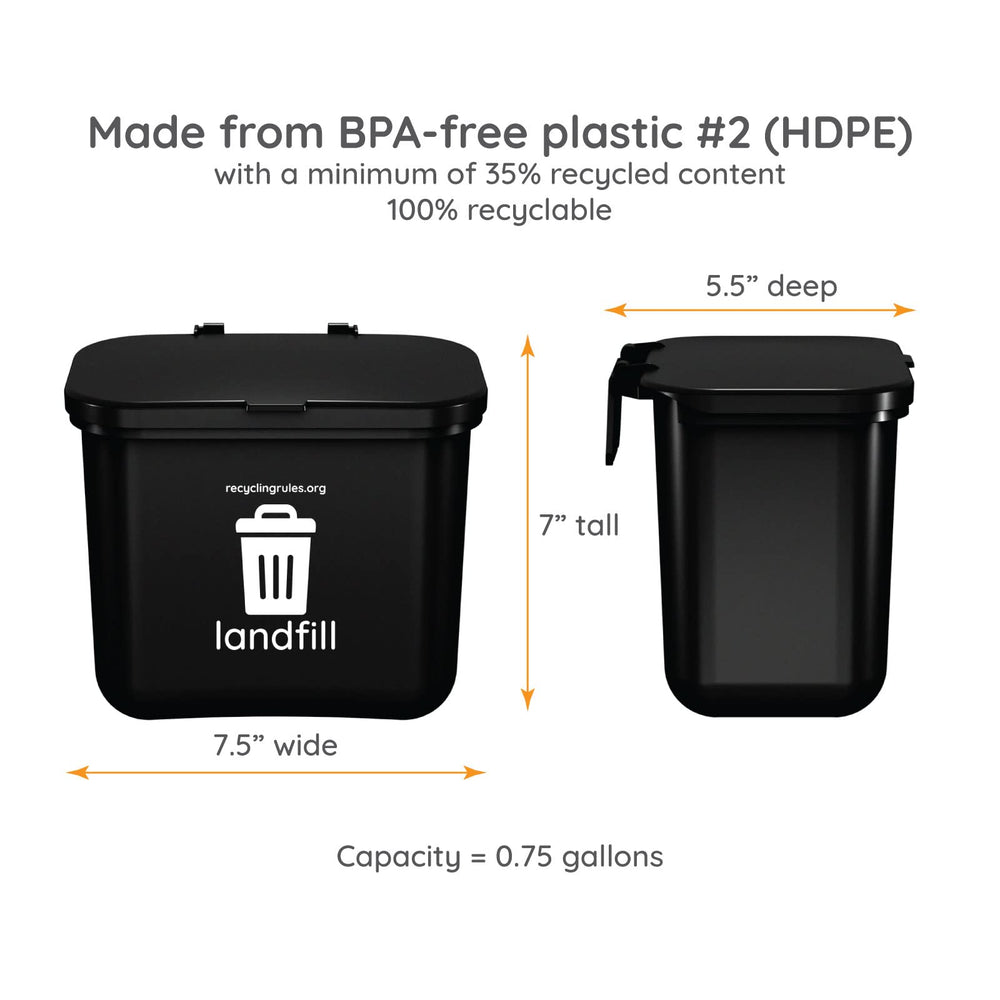 Recycling Rules Hanging Wastebasket shown from an alternate side angle.