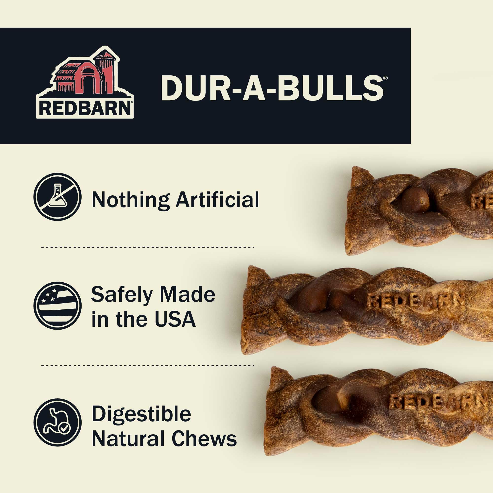 Redbarn Dur-A-Bulls Large Braids close-up showing the chew's braided texture.