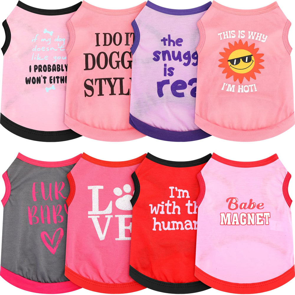 Reginary dog shirts shown from the front as a set of patterned small pet clothes.