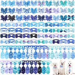 Reginary winter pet tie set showing the assortment of neckties, bowties, and collar flowers.