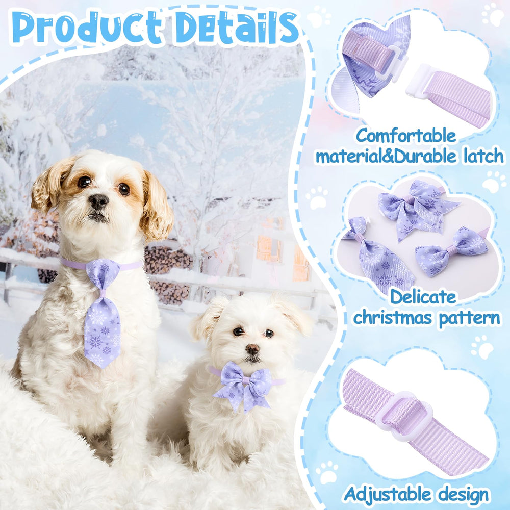 Reginary puppy bowties shown in a snowflake-inspired winter style.