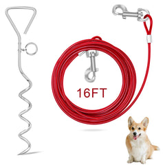Relux dog tie-out cable and stake shown together from the front.