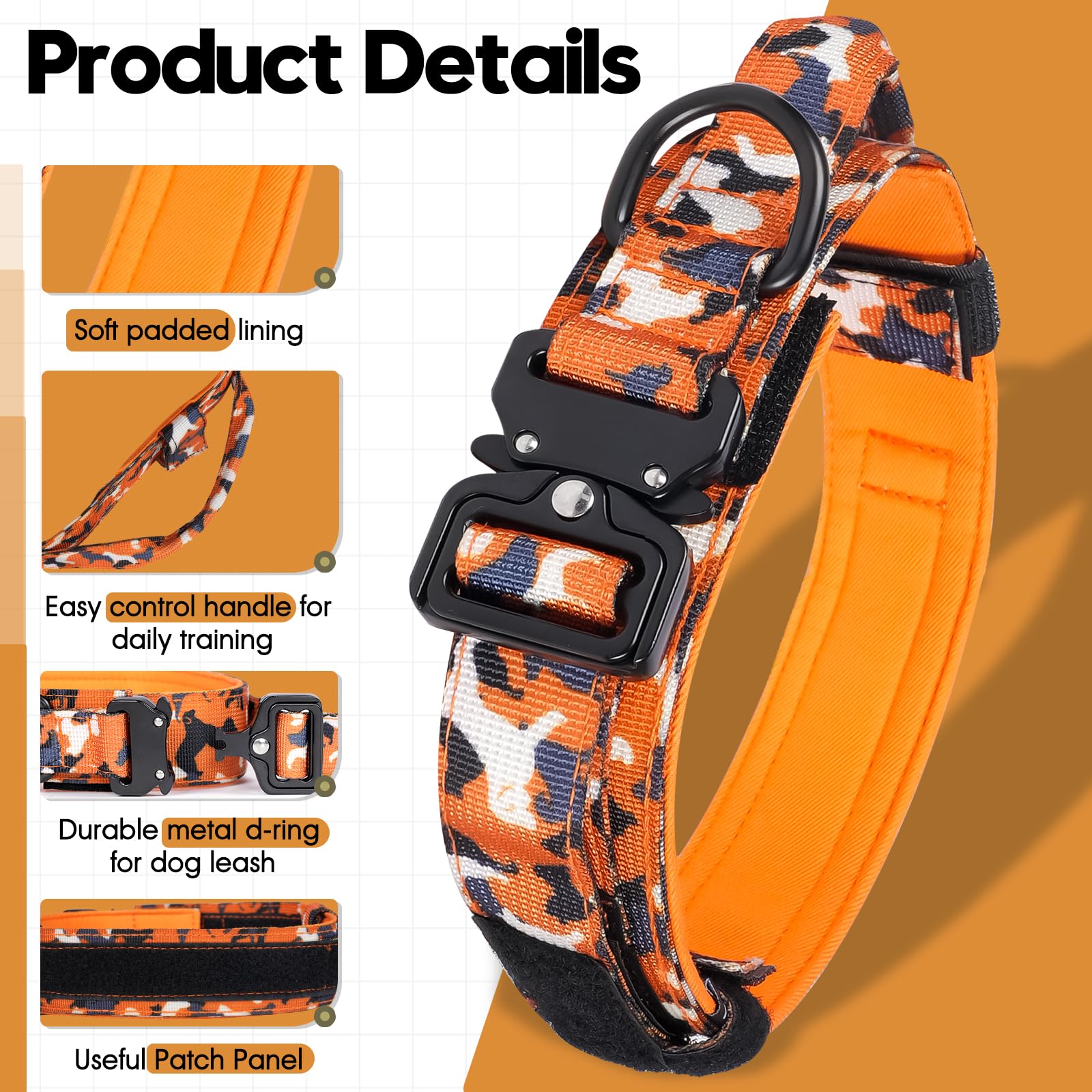 Relux Tactical Dog Collar featuring its Camo Orange camouflage pattern.