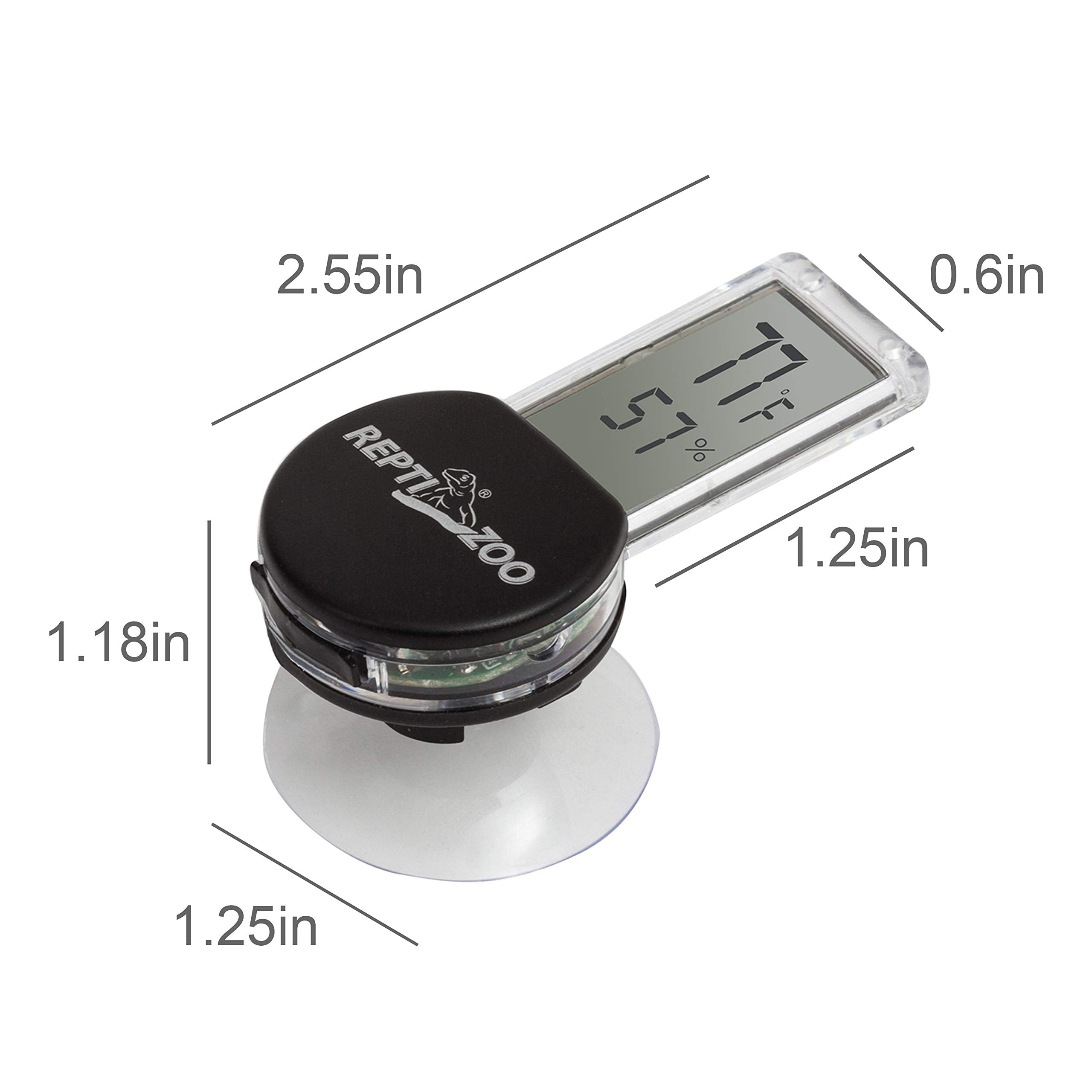 REPTI ZOO thermometer-hygrometer attached to terrarium glass.