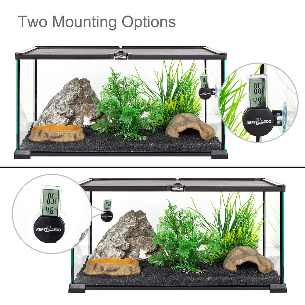 REPTI ZOO two-pack of digital thermometer-hygrometers.
