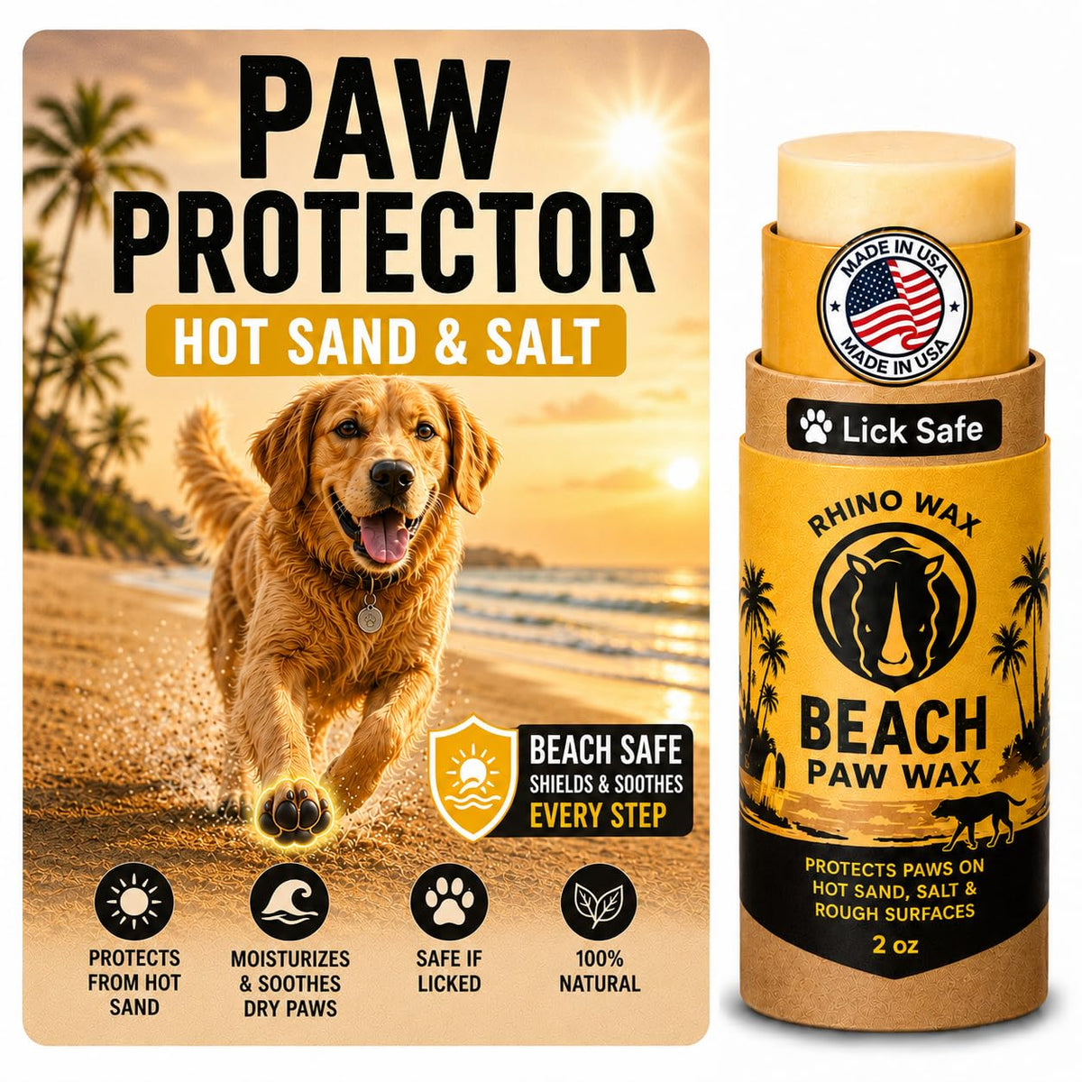 Rhino Wax Beach Paw Wax shown from the front.
