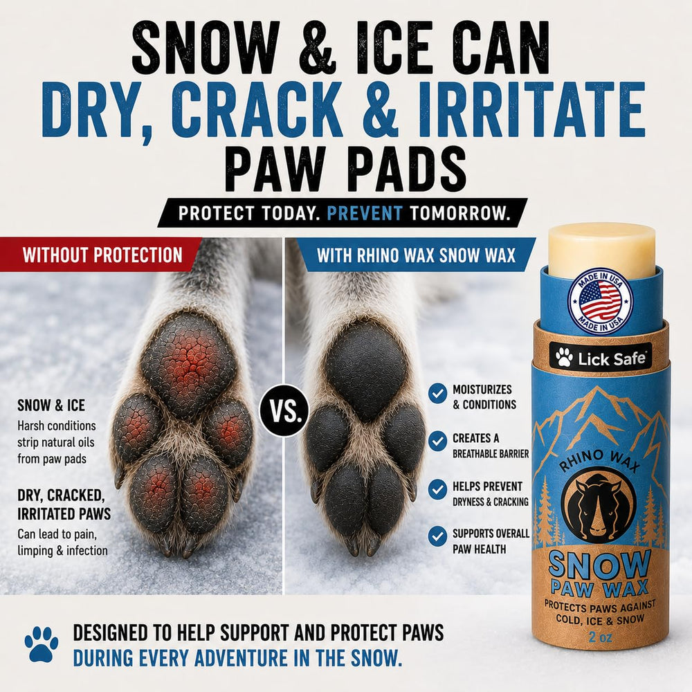 Rhino Wax Snow Paw Wax applicator tube for applying balm directly to dog paws.