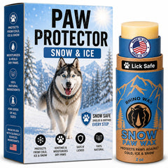 Rhino Wax Snow Paw Wax shown from the front as a winter paw balm for dogs.