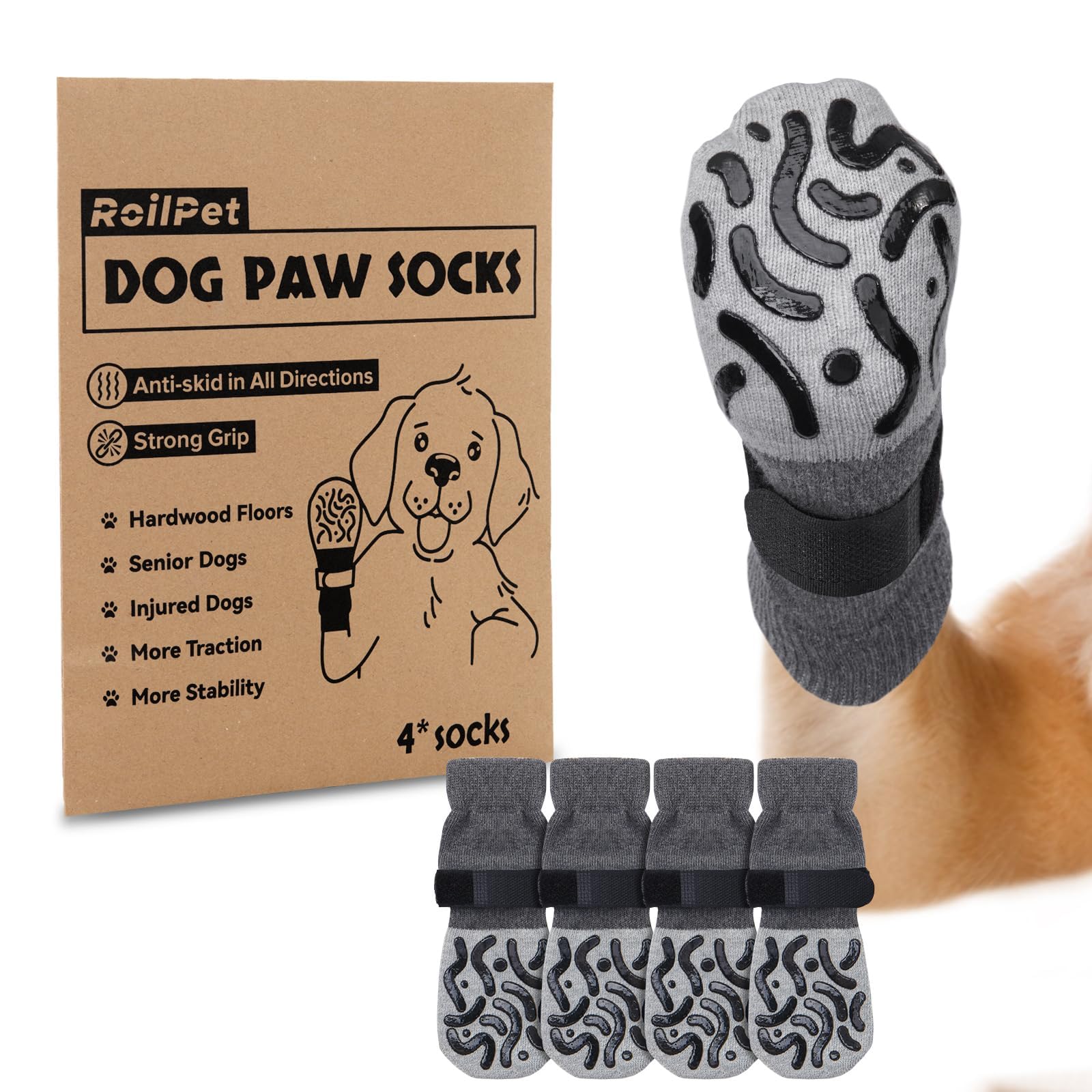Roilpet dog socks shown from the front to display their overall shape.