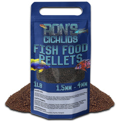 RON'S CICHLIDS Cichlid Fish Food shown from the front in its 1 lb package.