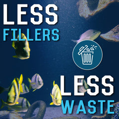 RON'S CICHLIDS Cichlid Fish Food pellets shown sinking in aquarium water.