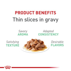 ROYAL CANIN Digestive Care wet cat food thin slices shown close up.