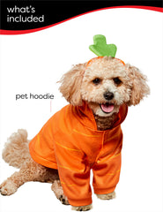 Rubies Carrot Pet Hoodie Costume close-up highlighting the leafy green hood.