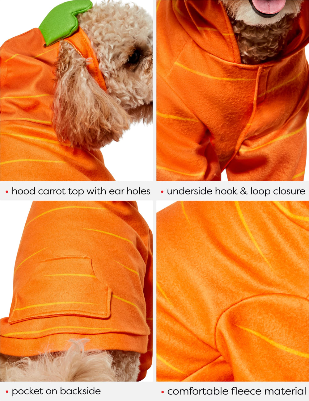 Rubies Carrot Pet Hoodie Costume shown from a side angle.