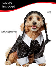 Rubies Wednesday Addams pet costume close-up showing the attached white collar.