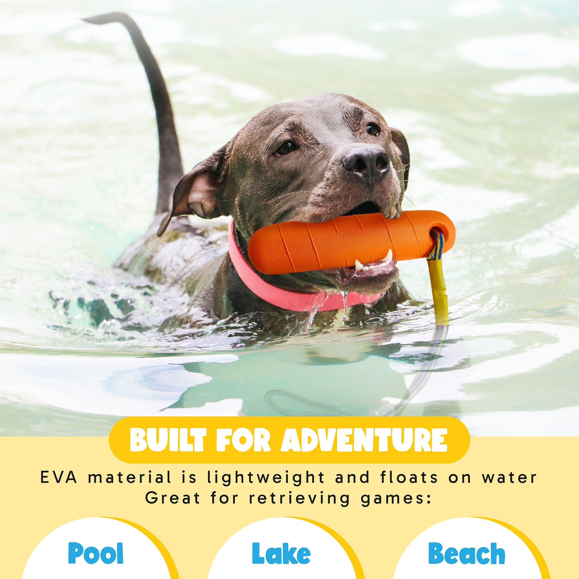 Ruffify Floating Dog Water Toys shown in orange and yellow.