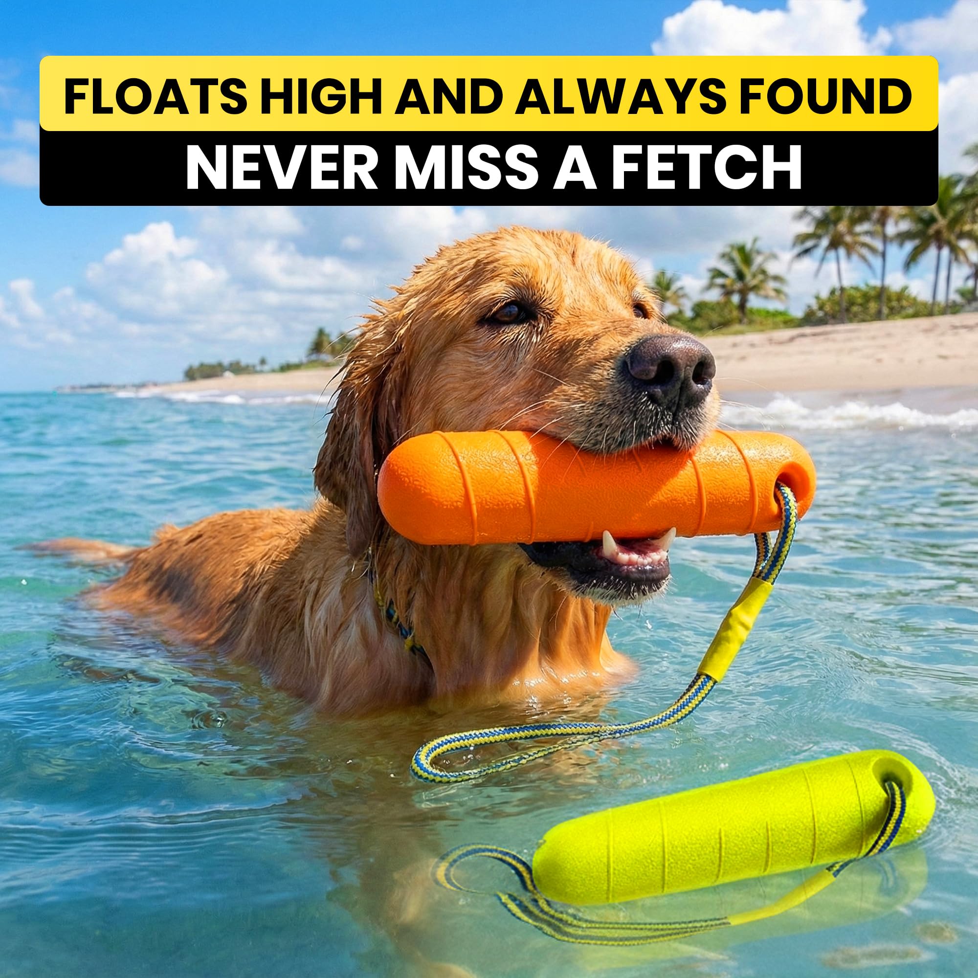 Ruffify Floating Dog Water Toys featuring the bright yellow bumper.