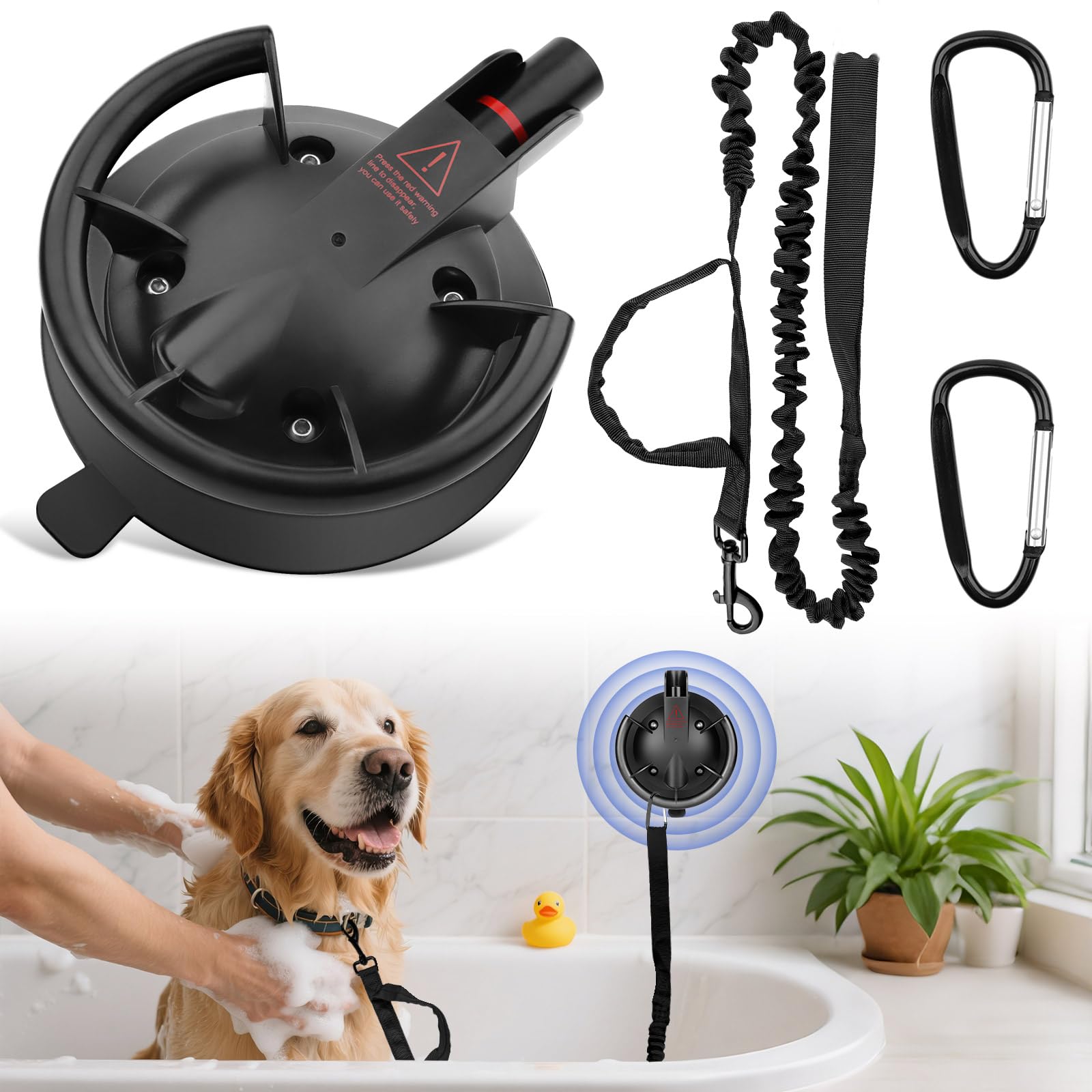 Ruppence dog grooming suction cup with tether shown from the front.