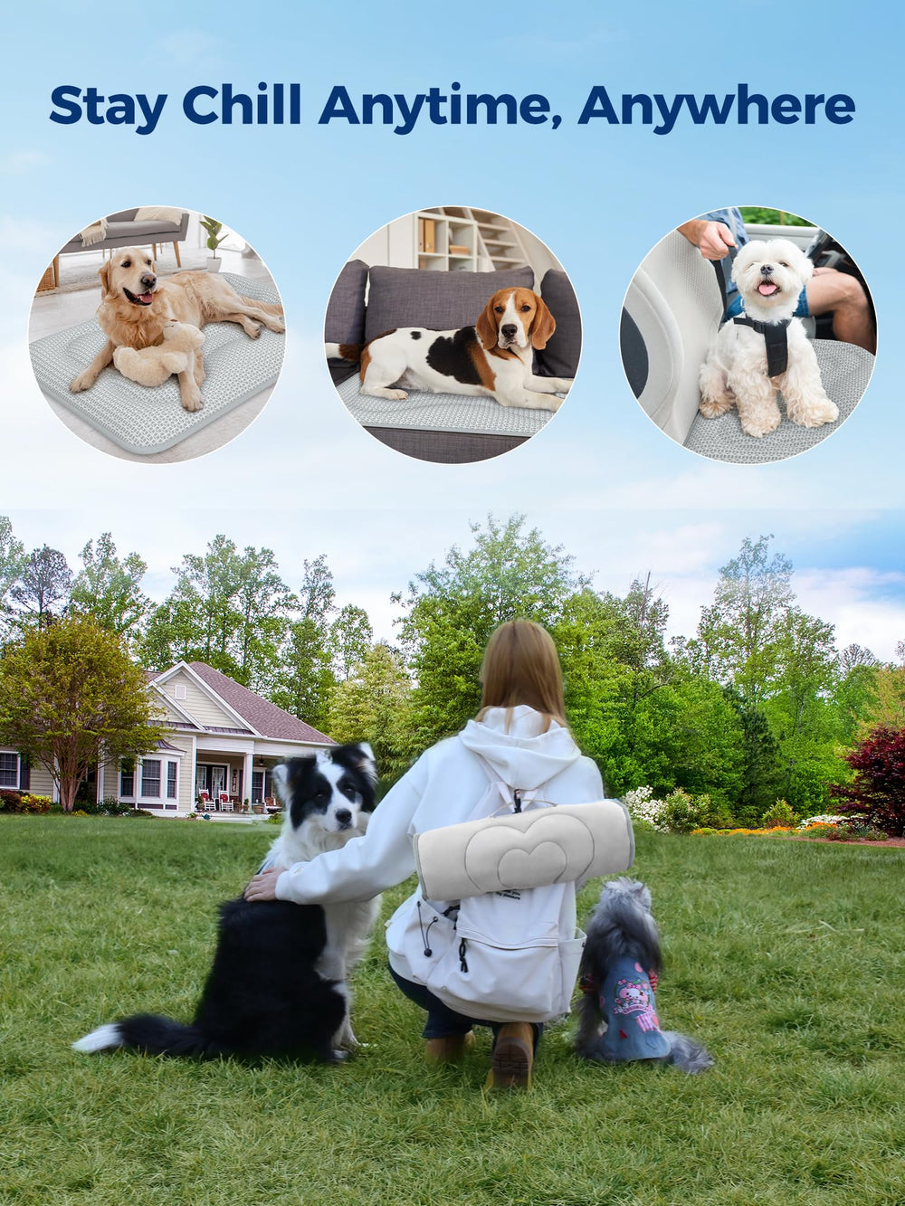 Rywell dog cooling mat folded for carrying by its built-in handle.