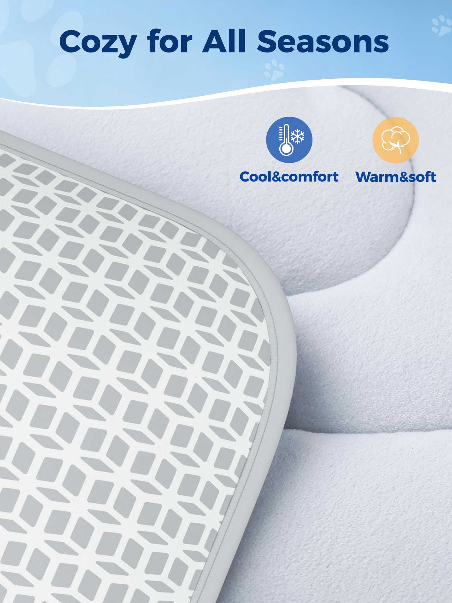 Rywell dog cooling mat showing its cooling side and soft reversible side.