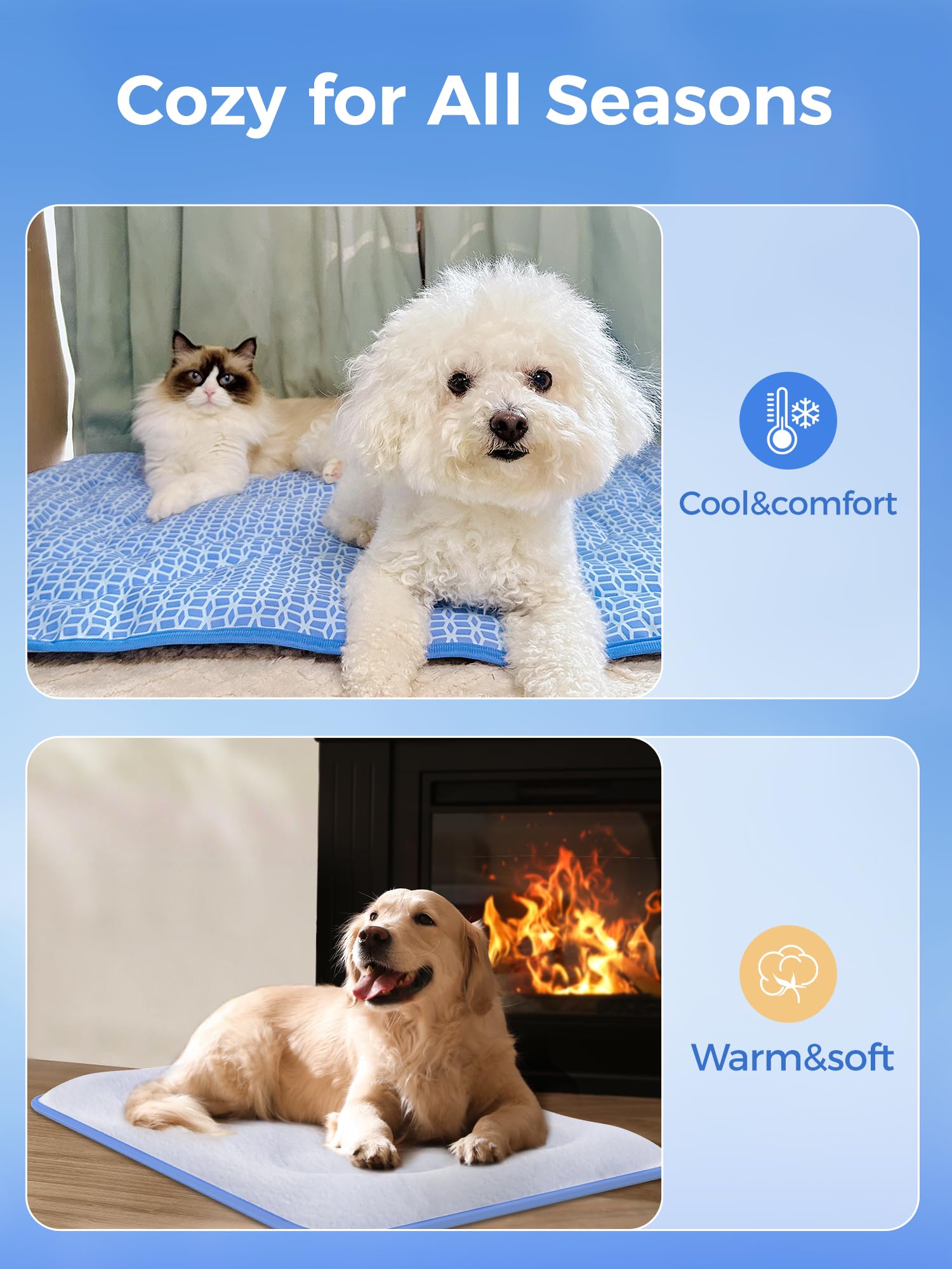 Rywell cooling mat for dogs with the waterproof inner core shown in detail.