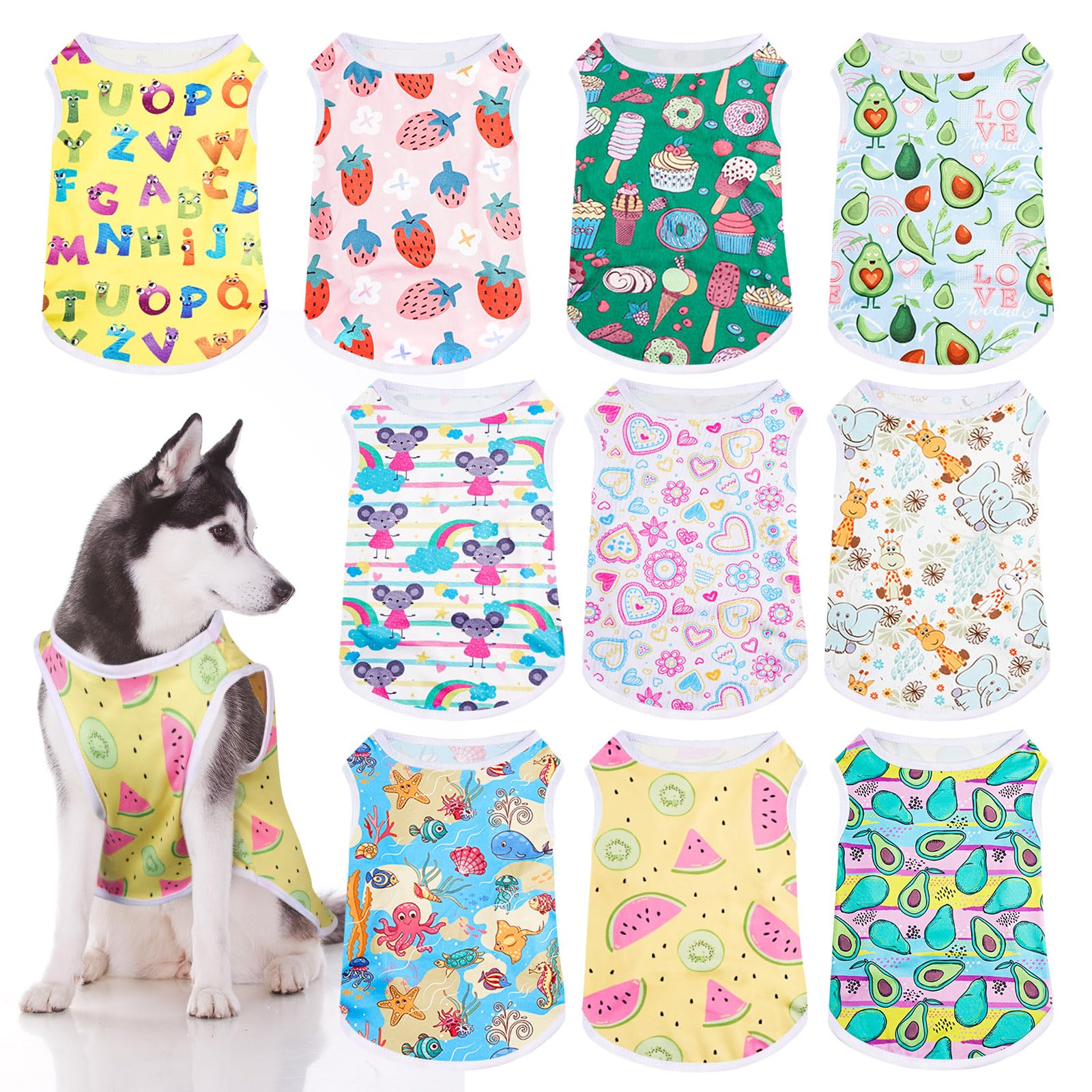 Saintrygo dog shirts shown as a ten-piece pack of printed pet T-shirts.
