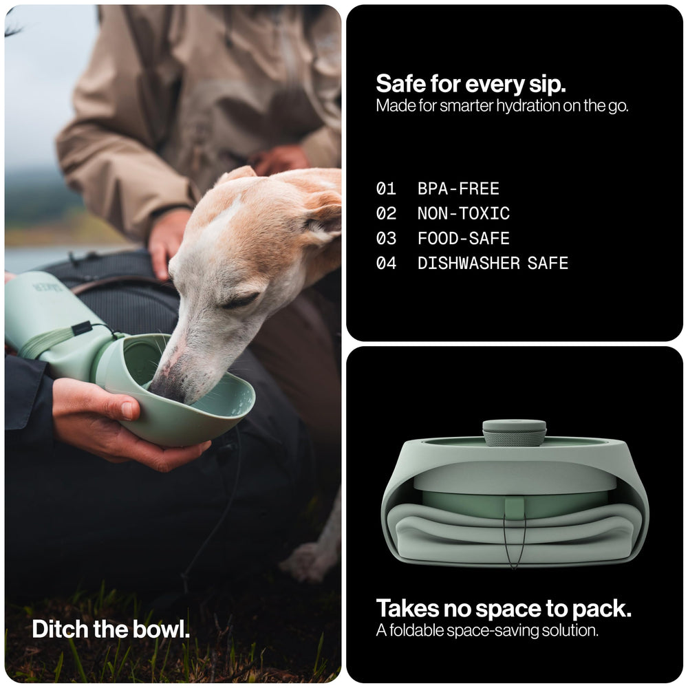 SÄKER portable dog water bottle showing its wide bottle neck.