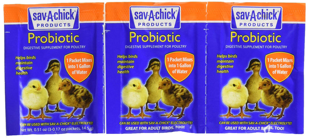 Sav-A-Chick Probiotic Supplements package shown from the front.