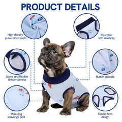 SAWMONG dog recovery suit featuring its row-button closure.