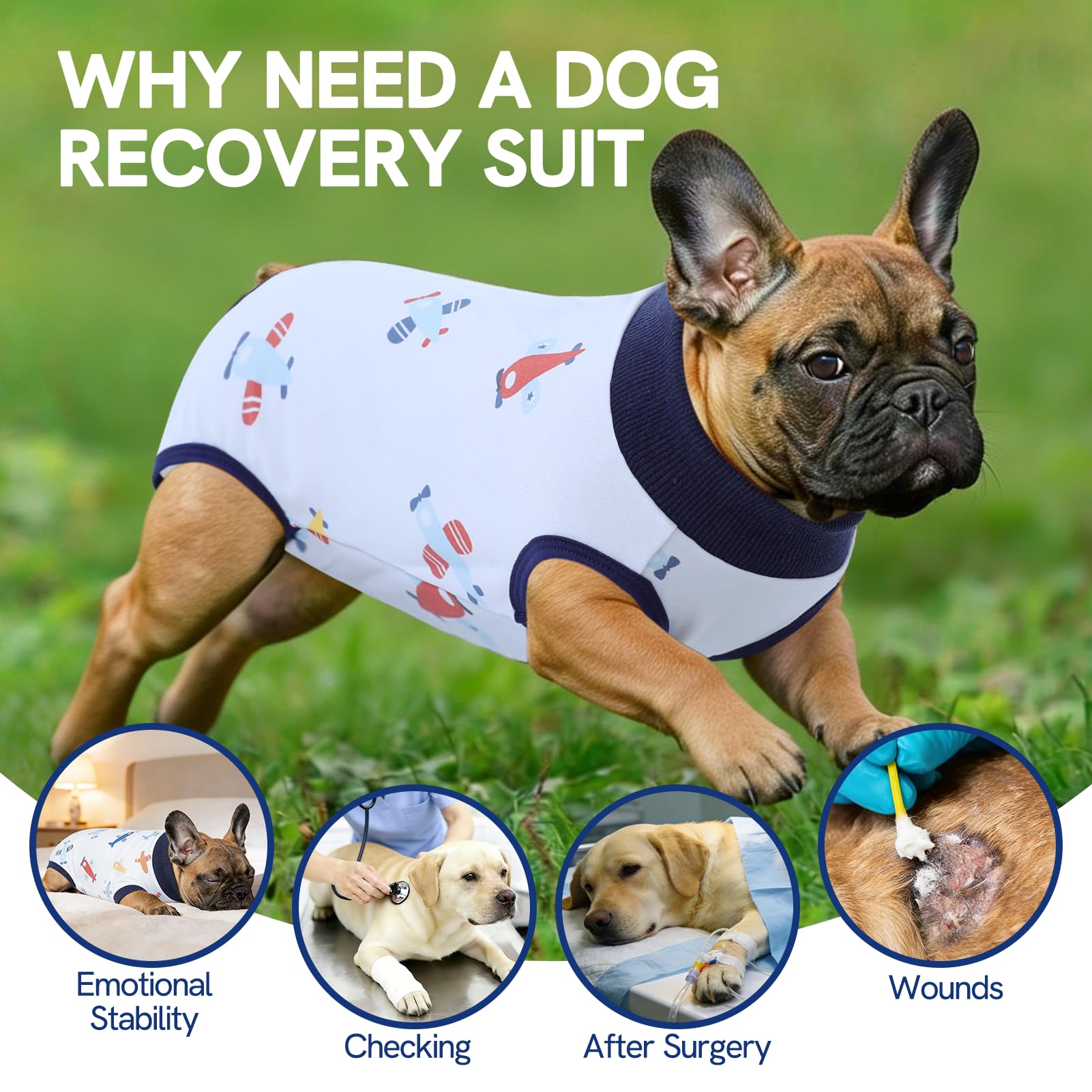 SAWMONG dog recovery suit fabric shown in close-up.