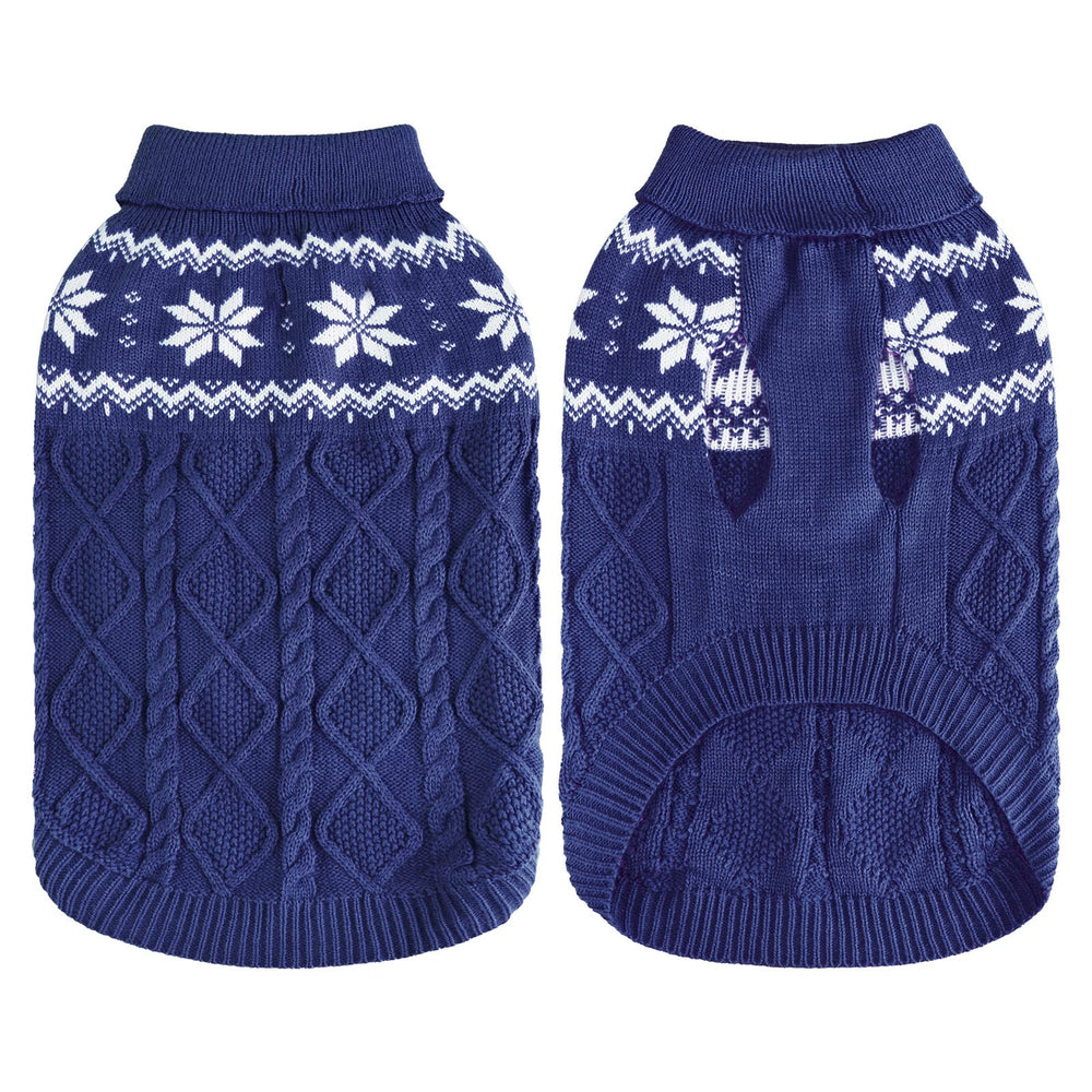 Size chart for the SCIROKKO dog sweater with neck, chest, and back measurements.