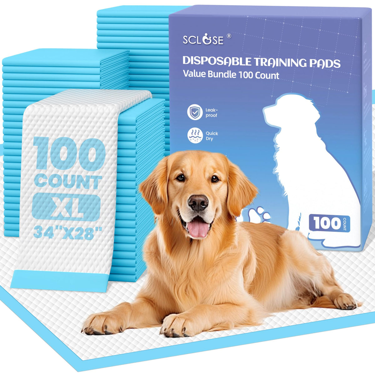 SCLOSE XL Dog Pee Pads pack shown from the front.